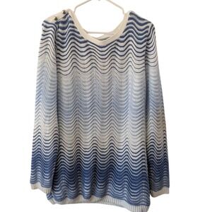Christopher & Banks Knit Sweater‎ Blue White Wave Pattern Metallic XL